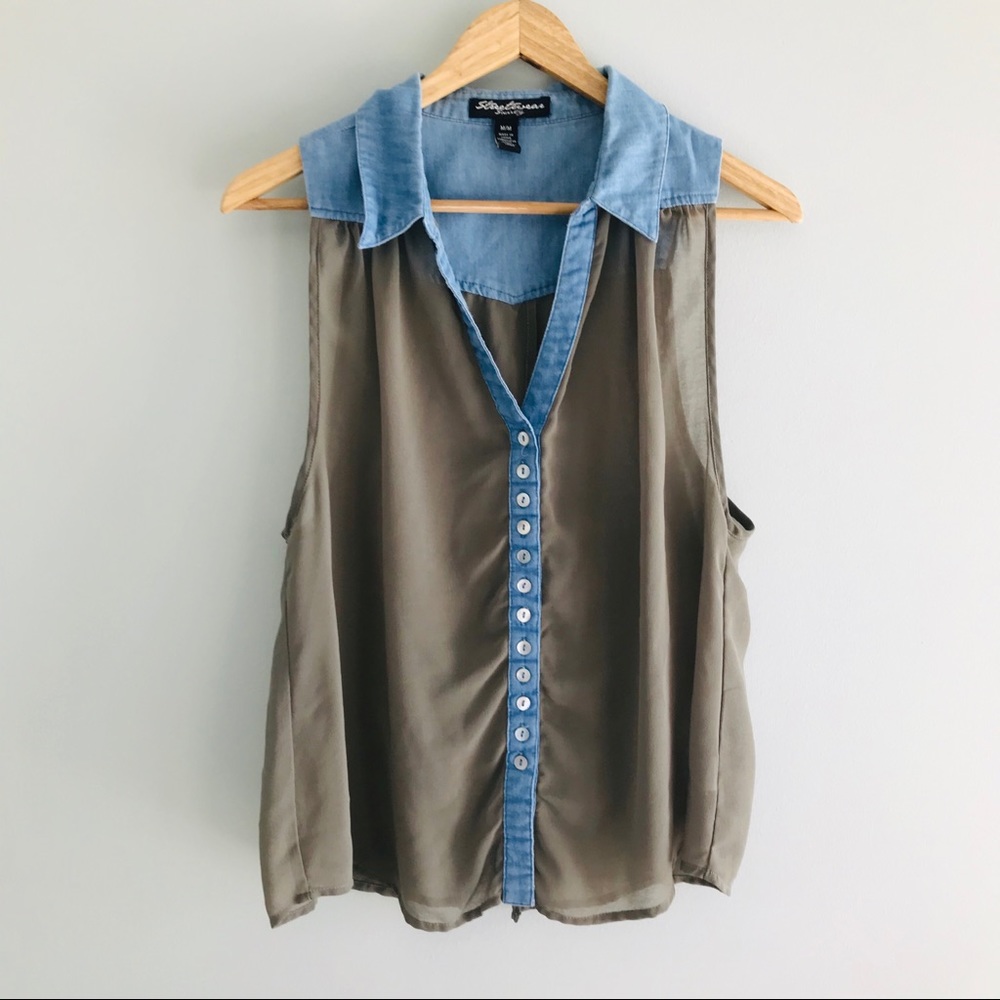 2/$20 - Sheer Collar Button-down Tank